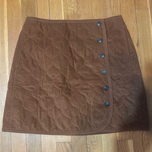 Brown Quilted Button Skirt
